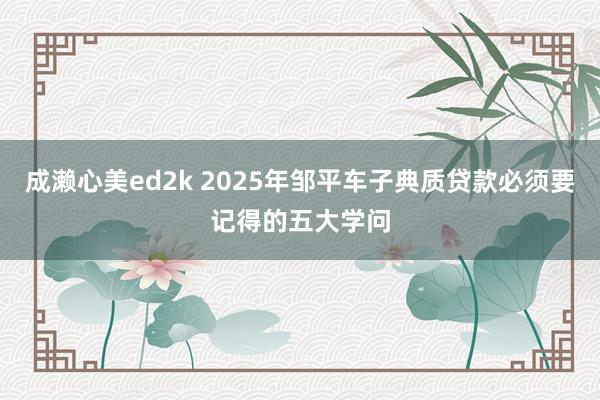 成濑心美ed2k 2025年邹平车子典质贷款必须要记得的五大学问